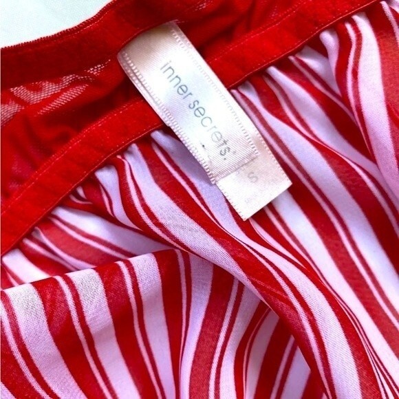 Inner Secrets Red White Stripe Feather Trim Babydoll Nightie Lingerie Sz S - Picture 5 of 12